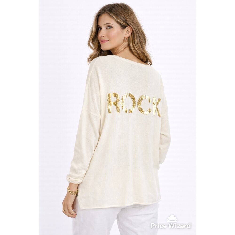 Cashmere Blend Made in Italy Grunge mama Sweater One Size Rock Graphic Cream